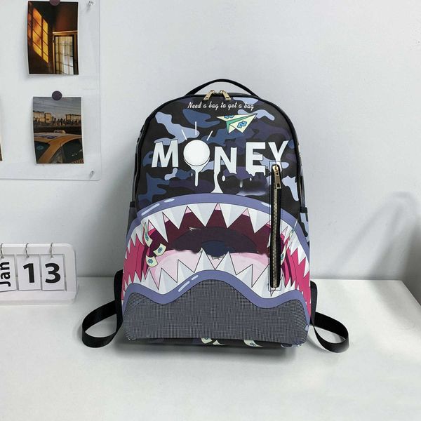 Bemalter Rucksack, Herrenrucksack, Reisetasche, Studentenrucksack, großer Kapazitäts-Street-Trend-Haifischschnabel-Rucksack