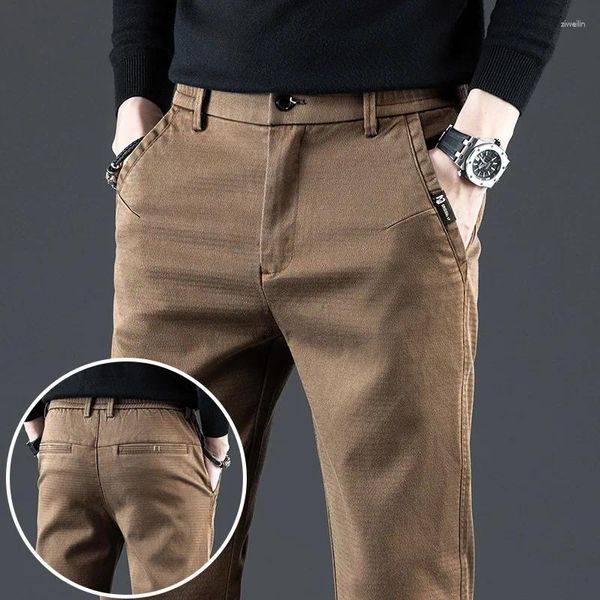 Männer Hosen Lyocell Slim Casual Elastische Taille Business Arbeit Gerade Frühling Herbst Koreanische Mode Jogger Grau Braun Schwarz