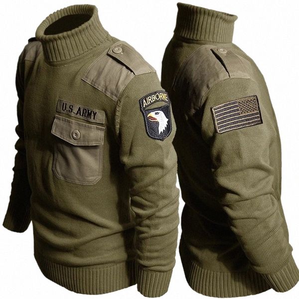 Suéter tático de gola alta masculino vintage airborne malha pulôver força especial do exército dos EUA 100% Cott Patch Jersey Jumper B1XD #