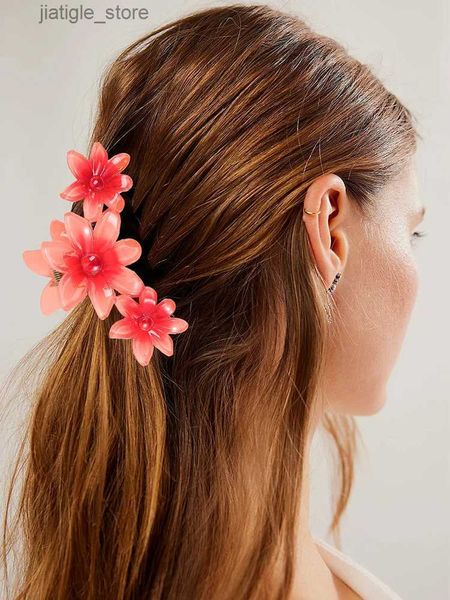 Fermagli per capelli Nuova sfumatura Fiore grande Fermaglio per capelli acrilico per le donne Forcine dolci Artigli per capelli Morsetto per granchio Barrette Accessori per capelli hawaiani Y240329