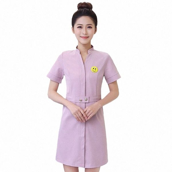 Sauna Massagem nos Pés Garçom Uniforme Esteticista Rosa Robe Casaco de Manga Curta-Style Formal Dr Beauty Sal Capaz Roupas de Trabalho W8so #