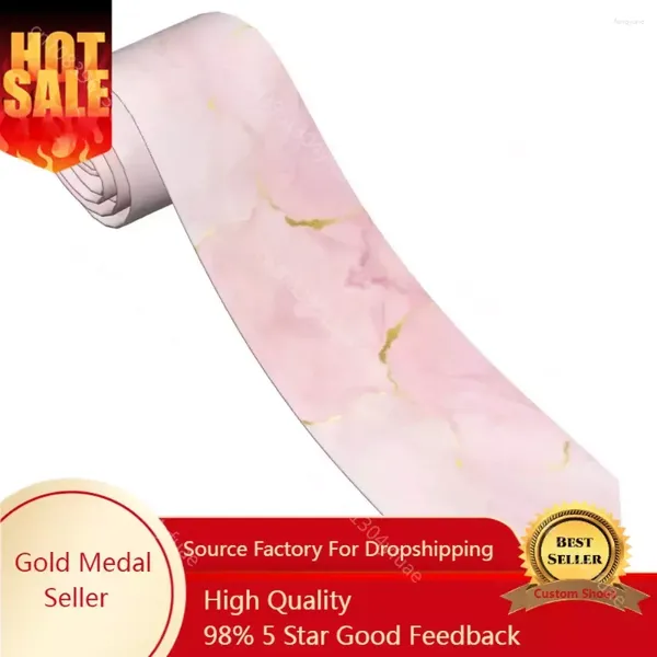 Laços Blush Rosa Mármore Gravata Homens Mulheres Poliéster 8 cm Dusty Rose Golden Neck Tie Seda Ampla Acessórios de Desgaste Diário