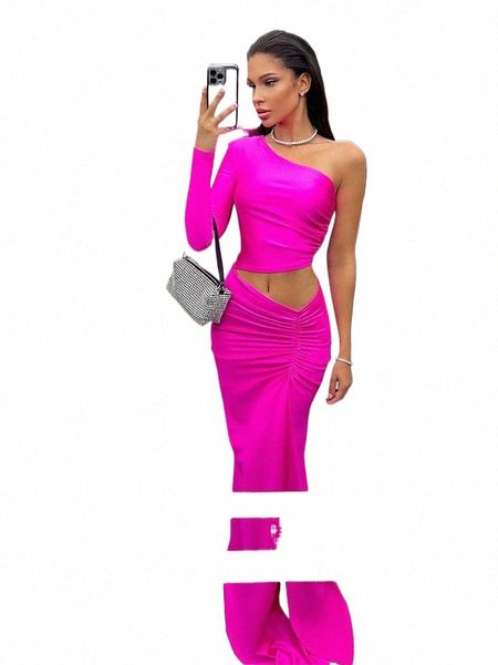 Cnyishe Um Ombro Corte Split Ruched Maxi Dr para Mulheres Elegantes Partido Prom Vestido Dres Mulher Sexy Roupas de Aniversário Robes d0Xj #