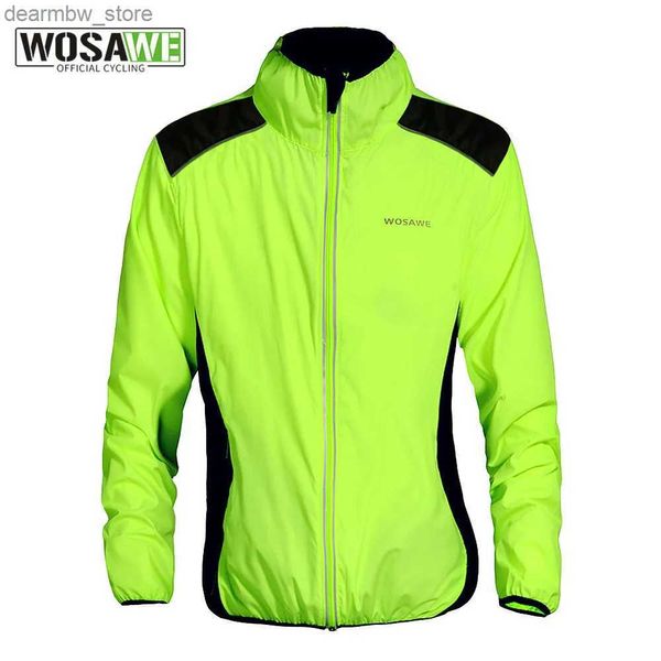 Jaquetas de ciclismo Wosawe jaqueta de ciclismo reflexiva motocross mtb bicicleta chuva casaco à prova de vento de manga comprida jersey sports wear green24329