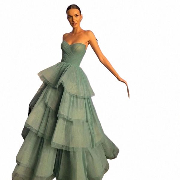 Sevintag hortelã verde baile dres organza strapl a linha em camadas saia plissado ruched até o chão vestidos de festa femininos 2023 l73o #