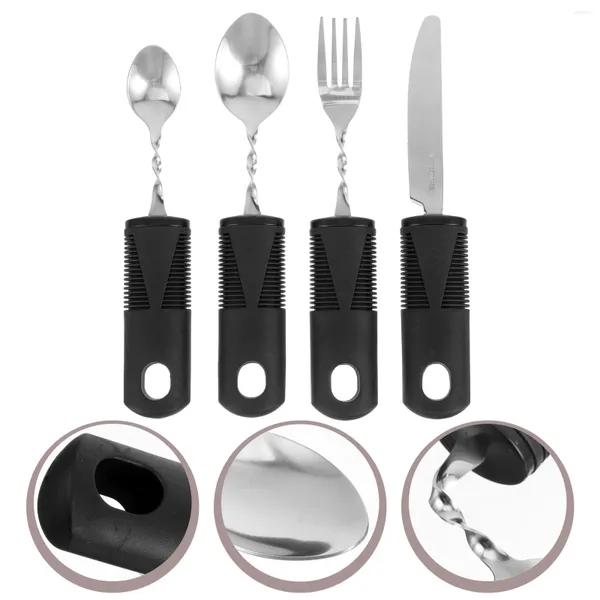 Set di stoviglie 4 pezzi Punte corseggiabili in acciaio inossidabile utensili per cucchiaio set gadget disabili persone in gomma Adattamento anziano Adaptive ponderato