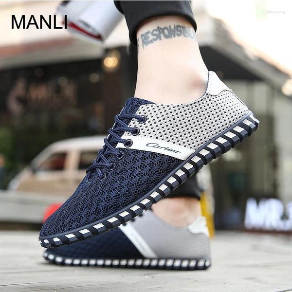 Прогулочная обувь MANLI с сеткой, дышащие мужские спортивные кроссовки для бега на плоской подошве, мужские кроссовки с резиновой подошвой, Zapatos Mujer