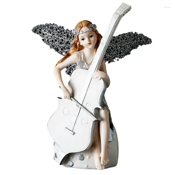 Estatuetas decorativas adorno de mesa resina artesanato instrumentos musicais menina anjo vintage elfo estátua artesanato decoração para casa para o quarto