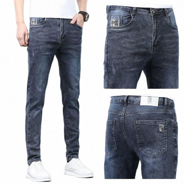 Bahar Sonbahar Erkekler Klasik Vintage Giyim Pantolonları Evli Mavi Sıkı Yırtık Kovboy Sokak Giyim Skinny Jeans Denim Punk Pants 87.#