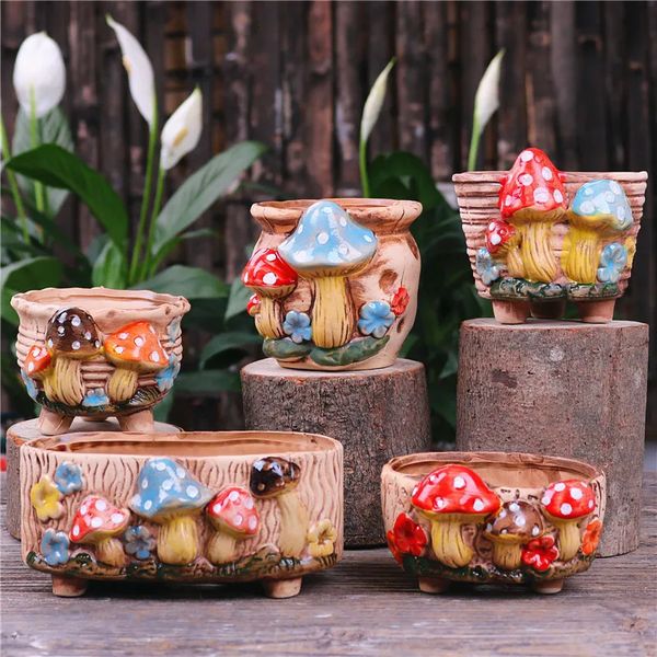 Jardim de fadas personalidade cogumelo stoare suculento vaso de flores sala de estar decoração plantador artesanato vintage bonsai potes 240320
