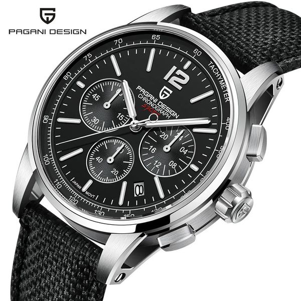 Pagani design 41mm masculino clássico esporte relógio de quartzo japão vk63 movt 100m resistente à água safira aço inoxidável cronógrafo 240315