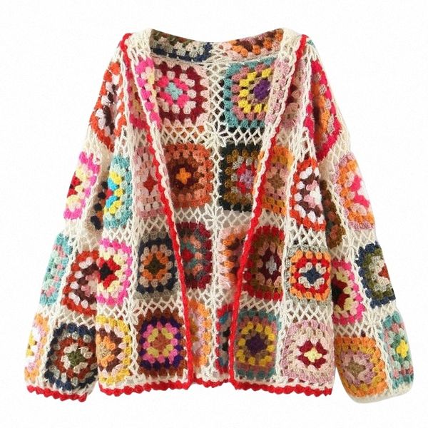 keyanketian Autunno Nuovo Hold-Out Gancio floreale colore lavorato a maglia cardigan donna stile bohemien allentato maglione fatto a mano Top fresco R58J #