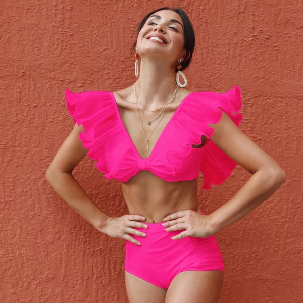 Hochtaille Badebekleidung Frauen Badeanzug 2024 Bikini Bandage Bikinis Set gepolstert Badeanzug New Leaf Print Biquini Maillot de Bain