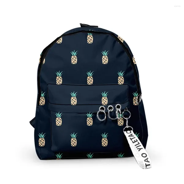 Mochila dos desenhos animados frutas cereja abacaxi morango mochilas meninos/meninas sacos de escola 3d impressão chaveiros oxford à prova dwaterproof água pequeno