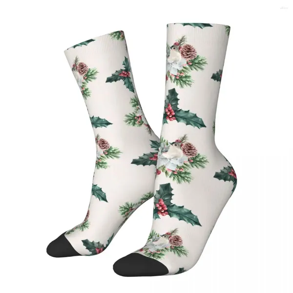 Männer Socken Winter Blüte Mit Vogel Holly Berry Taxus Baccata Frohe Weihnachten Tag Männliche Männer Frauen Strümpfe Harajuku