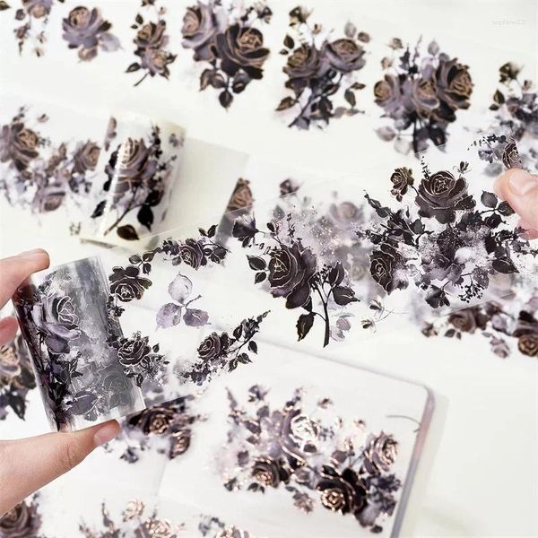 Geschenkpapier WT Floral Washi/PET Tapes Journaling Scrapbook Klebeaufkleber Planer Kartenherstellung Große blaue/schwarze Blumenmaskierung