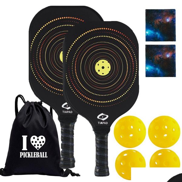 Racchette da tennis Tiapad Pickleball in fibra di vetro Set di 2 paddle per palline di sottaceti Palline per interni all'aperto Sciarpa senza cuciture Borsa per il trasporto 230531 Drop Del Dh2Te