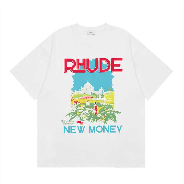 Marca alla moda di High Street American Rhude Lettera comica minimalista Stampa una maglietta a maniche corta casual unisex estate unisex