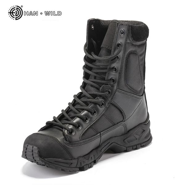 Botas botas de exército militar masculino de couro preto no deserto trabalho sapatos