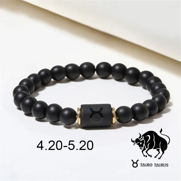 Strand 12 constelações do zodíaco para mulheres homens preto fosco ágata corda elástica contas pulseira casal jóias presentes