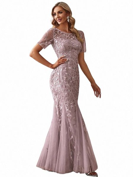 Elegantes Abendkleid mit Pailletten-Print, Fischschwanz-Tüll für Party 2024, Ever Pretty of Lilac, Pailletten-Tüll für Brautjungfern G3BV#