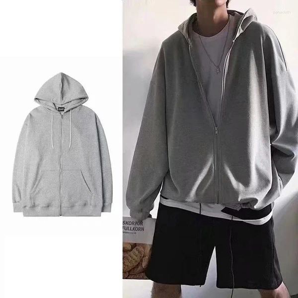 Hoodies masculinos outono e inverno velo com capuz estilo coreano cor sólida simples cardigans grosso quente confortável solto camisolas