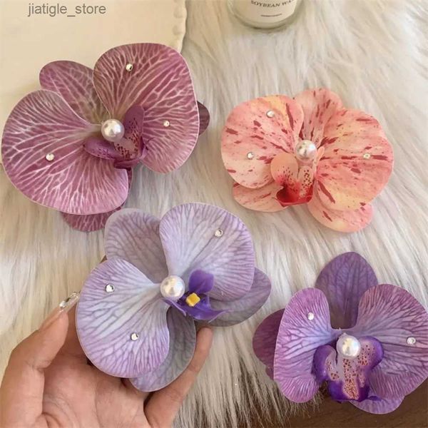 Haarspangen Tuch Blume Haarspange Perle Schmetterling Orchidee Mädchen Haarspange koreanischen Stil weibliche Haarschmuck Orchidee Blume Haarnadel Meer Y240329