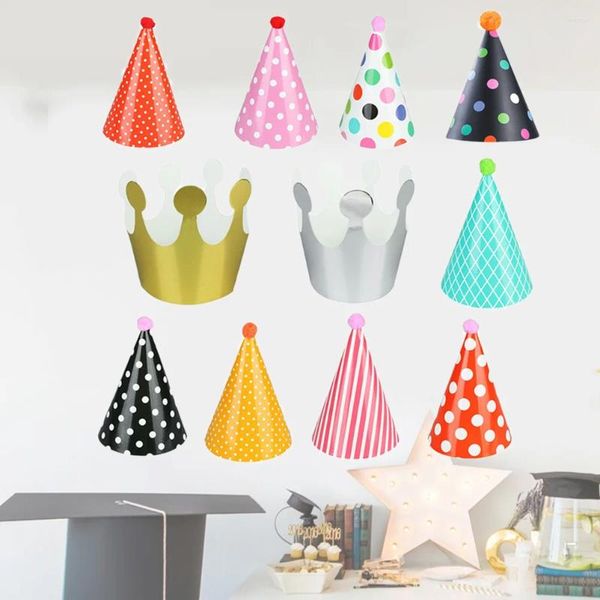 Chapéus de papel cone de festa de aniversário de vestuário de cachorro - 11pcs chapéus com padrões coloridos chapéu para animais de estimação gatos gatinhos cães (cor misturada)