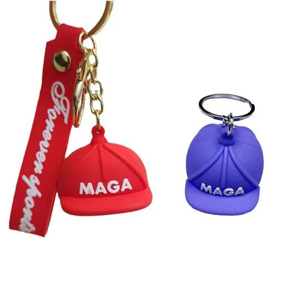 12 estilos Macaron Cartoon Trump Cap Chaveiro Acessórios de carro fofos Chaveiros de borracha GG0329