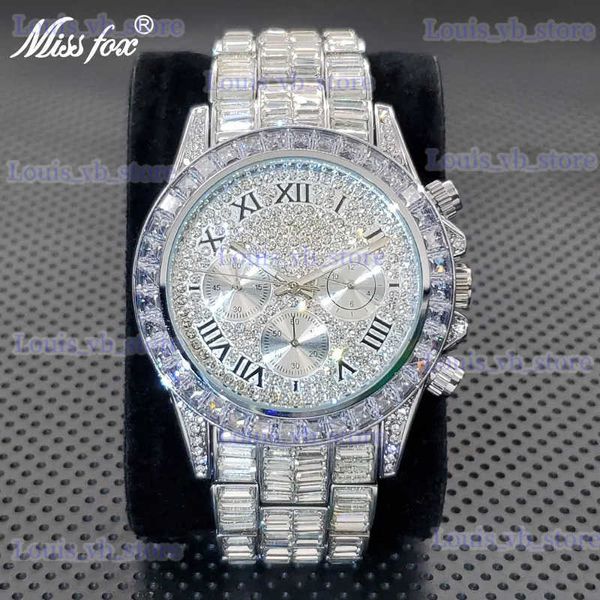 Altri orologi di lusso di fascia alta da uomo ghiacciati di ricambio CZ diamante da polso al quarzo moda argento cronografo in acciaio inossidabile orologio vendita calda T240329