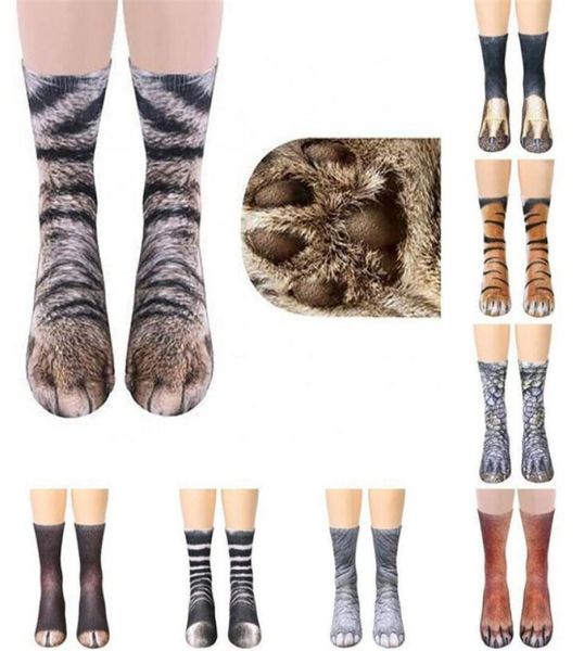 Novos desenhos animados 3d impressão animal pé meias casco pata pés tripulação meias adulto simulação digital unisex tigre cão gato sock9833950