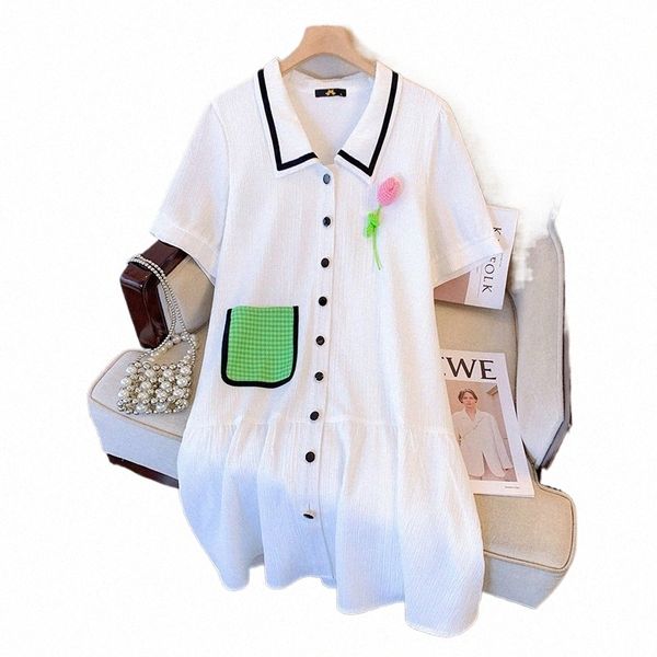 Plus size Camicia estiva casual da donna Dr in tessuto poliestere con risvolto dr Open frt festa monopetto dr Commuter g5Ua #