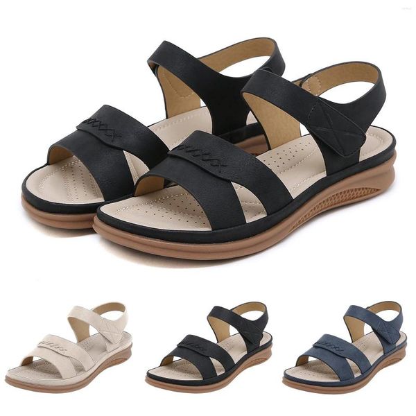 Sandalen für Damen, Sommer, mit Hakenschlaufe, lässig, offene Keile, weicher Boden, atmungsaktiv, hellbrauner Absatz für Farbe