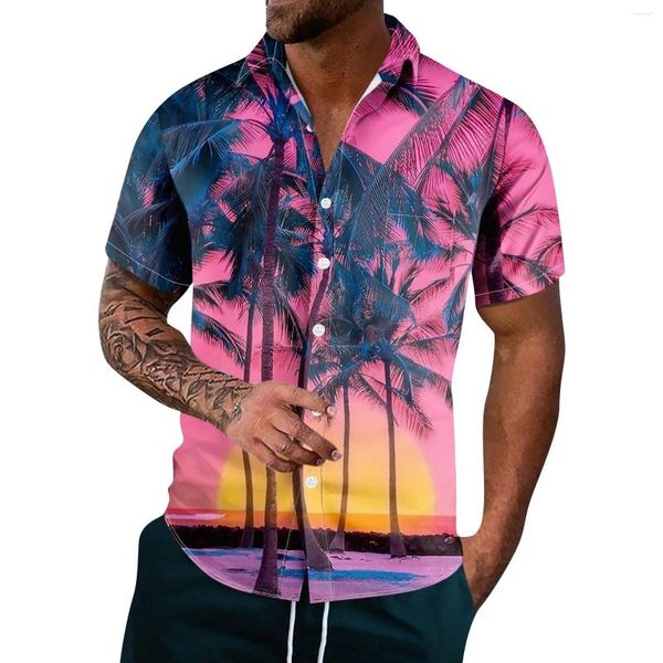 Herren-T-Shirts, modisches, lässiges Button-Up-Hemd mit Hawaii-Print, kurzärmeliges Oberteil, koreanische Bewertungen, viele Kleidungsstücke, Camisas De Hombre