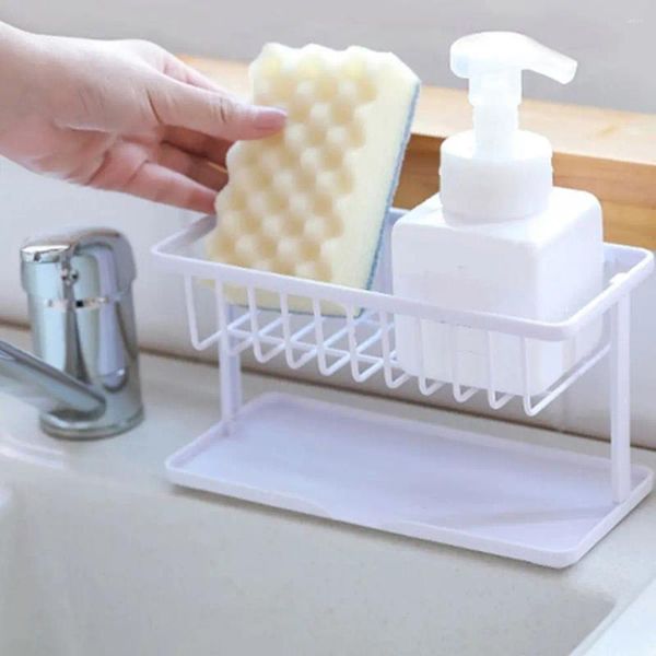 Suporte de pia de esponja de plástico para armazenamento de cozinha, rack de drenagem de camada dupla, conveniência para bola de banho de banheiro