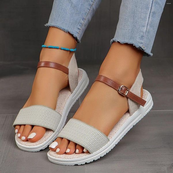 Сандалии 2024, женские сандалии с открытым носком, нескользящая платформа с петлями, удобная обувь без шнуровки на плоской подошве с мягкой подошвой Sandalias