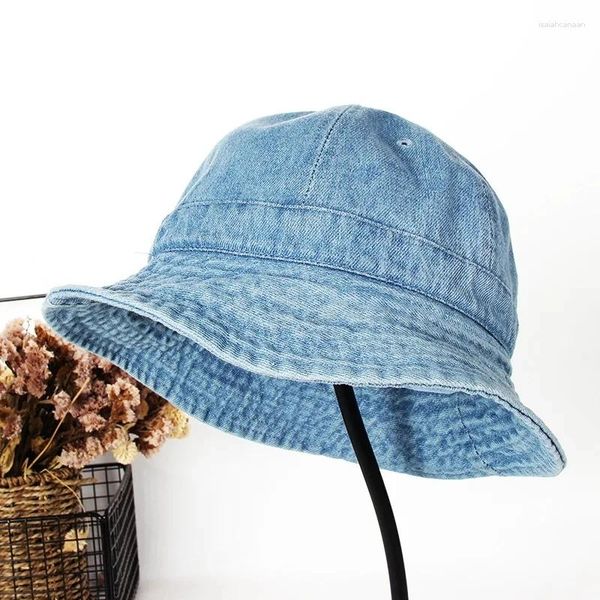 Berets ins vender bob sombreros jeans lavado denim balde chapéu de verão para mulheres bonés de sol casquette cowboy pescador chapéus 56-69cm