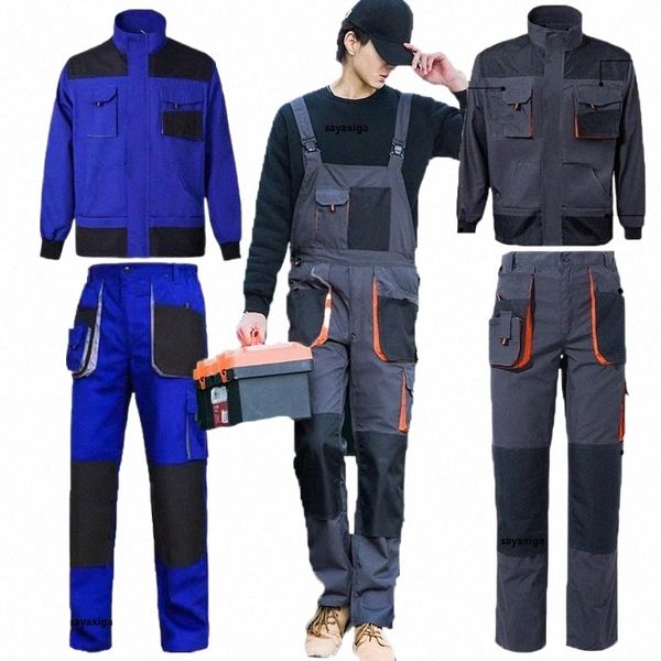 Giacca da lavoro Uomo Elettricista Pantaloni cargo Multi tasche Gilet da lavoro per strumenti Salopette da uomo Abbigliamento da lavoro uniforme per tute da saldatura W7gk #