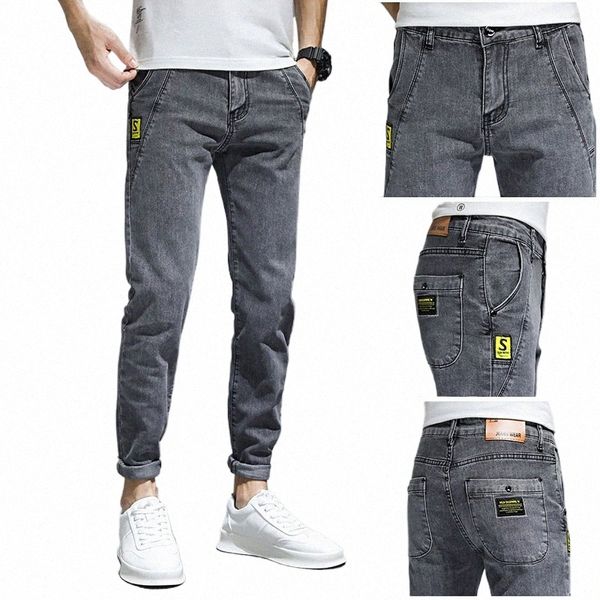 Fi Label Calça Jeans Stretch Cinza Masculina Nova Slim Fit Simples Persalidade Roupas Masculinas Casuais Calças Jeans Skinny Z1Be #
