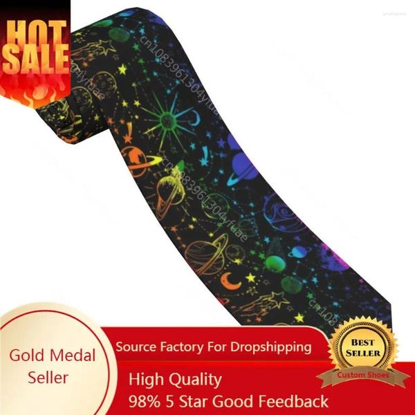 Fliegen Space Unisex Krawatte Slim Polyester 8 cm breit Moon Star Neck für Herrenanzüge Zubehör Cosplay Requisiten