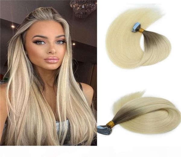 Nastro russo vergine di altissima qualità nelle estensioni dei capelli Ombre Bionda Trama della pelle dei capelli umani Nastro invisibile sulle estensioni dei capelli 100g 42872368