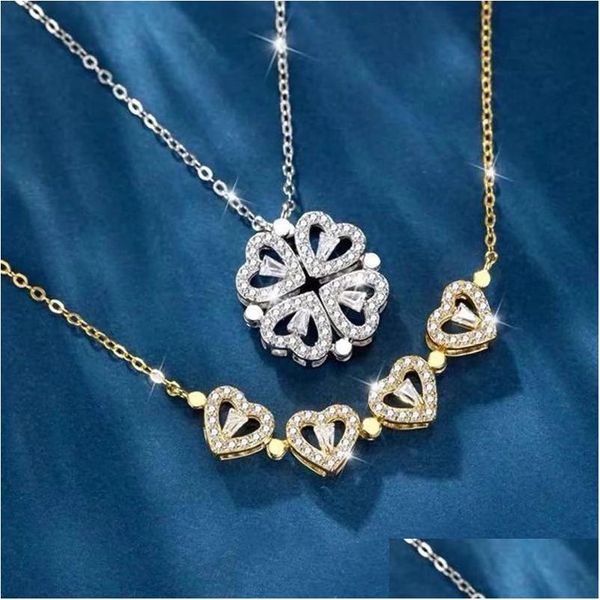 Collane con pendente 100% Sterling Sier 925 Collana di trifoglio a forma di cuore a quattro foglie per pendenti di gioielli con consegna a goccia Dhas8