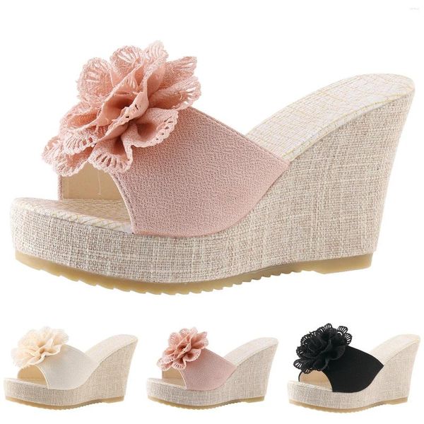 Sandalen Damen Sommer 2024 Schuhe High Heels Fresh Wedge Erhöhte Hausschuhe Muster Blumentirm Bequeme rutschfeste Sandalen