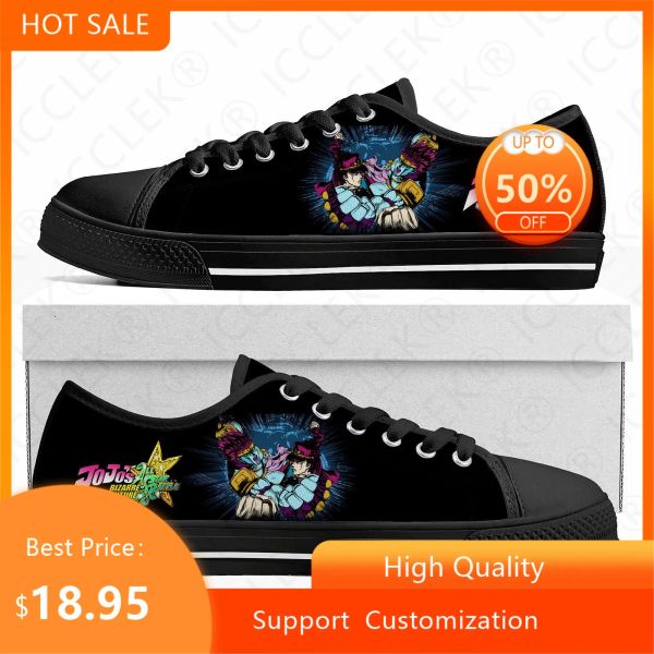 Scarpe jojos bizarre avventura sneakers bassa top sneaker da uomo adolescente cartone animato manga tela sneaker coppia scarpe di alta qualità scarpe personalizzate