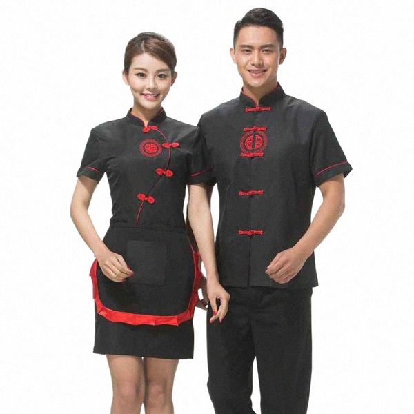 Spedizione gratuita Hotpot Ristorante Abbigliamento da lavoro Stile tradizionale cinese Uniforme da cameriere rossa con camicia da cameriere viola economica aprile K9xK #