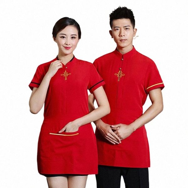 Spot Hot Pot Shop Trabalho Roupas de Verão Feminino Jantar Teahouse Garçom Manga Curta Estilo Chinês Abril Hotel Uniforme y5pu #