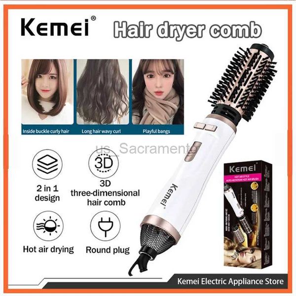 Secadores de cabelo Kemei km-8020 Temperatura ajustável Aquecimento rápido Multifuncional Secador de cabelo elétrico Curling Comb Pente de cabelo reto 240329
