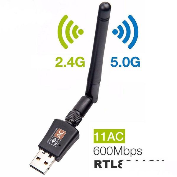 Netzwerkadapter Dualband 600 Mbit / s USB-WLAN-Adapter 2,4 GHz 5 GHz mit Antenne PC Mini-Computer AC600-Kartenempfänger 802.11B / N / G / AC Drop Otjfw