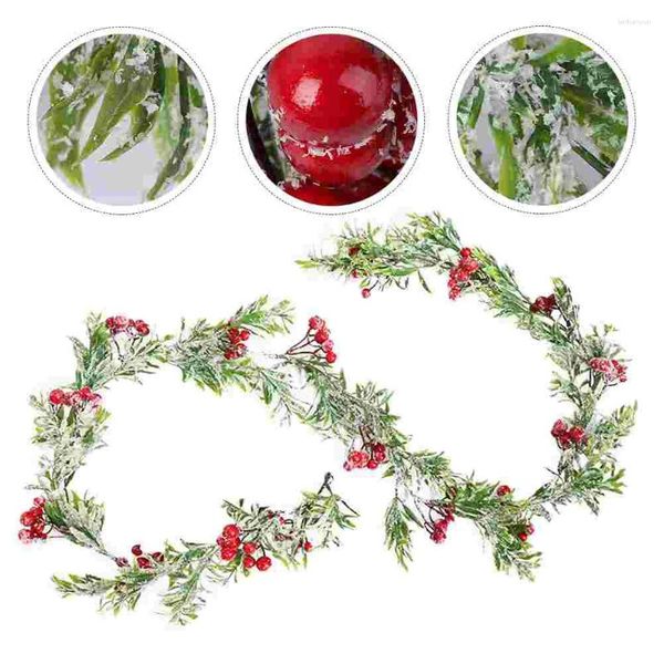 Flores decorativas natal vermelho berry guirlanda inverno vegetação rattan ornamento para a temporada de férias lareira mesa corredor