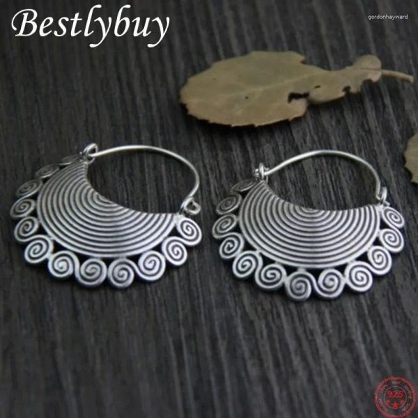 Brincos pendurados Lybuy S925 Sterling Ear Drop Vintage Retro Woman'S Thai Silver Jewelry Handmade Pure Argentum